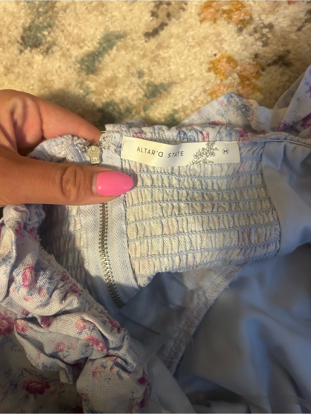 Altar'd State Light Blue Floral Ruffle Top - Picture 4 of 4